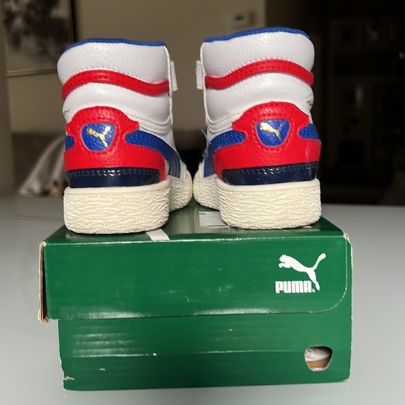 PUMA RALPH SAMPSON MID V - 6C TODDLER RED WHITE BLUE GOLD STRETCH LACES HIGH TOP - Picture 4 of 9